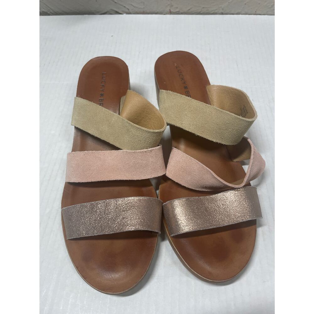Lucky Brand‎ Rileigh Heeled Sandals Womens Strap Block Heels Open Toe size 8.5
